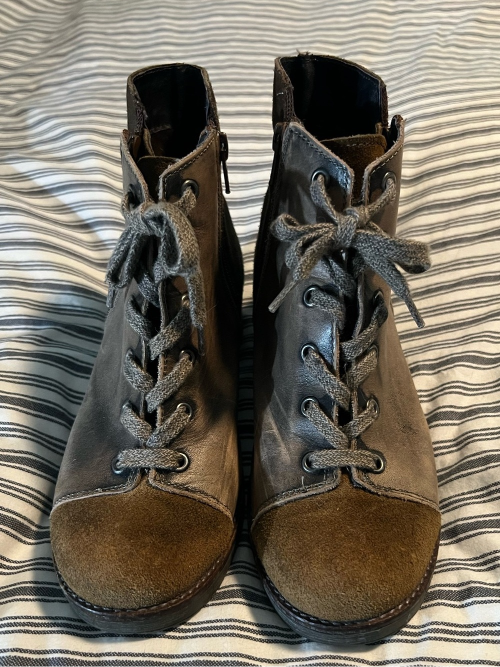 NAOT Brown leather and suede lace-up ankle boots